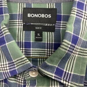 Bonobos Mens Shirt Sage Leaf Green Blue Atka Plaid Extra Large Slim Fit